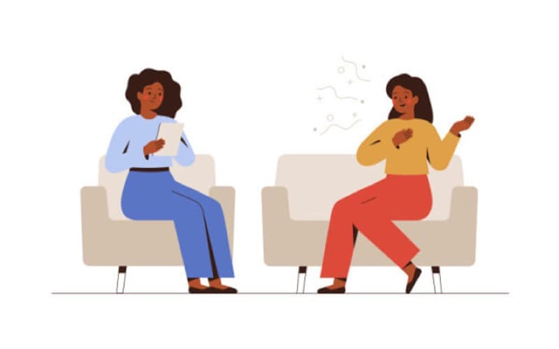 depressed lady talking with a counsellor